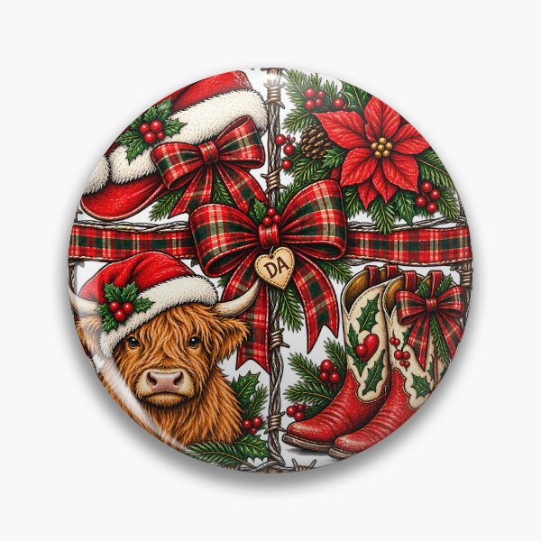 Item preview, Country Christmas Highland Cow Western Cowgirl Boots Plaid Bow Art designed and sold by DesignArtist.ia.