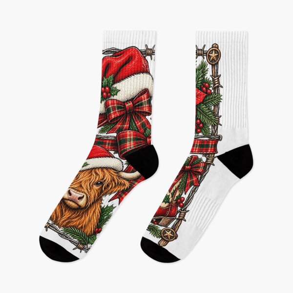 Item preview, Country Christmas Highland Cow Western Cowgirl Boots Plaid Bow Art designed and sold by DesignArtist.ia.