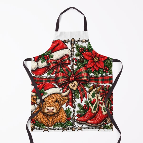 Item preview, Country Christmas Highland Cow Western Cowgirl Boots Plaid Bow Art designed and sold by DesignArtist.ia.