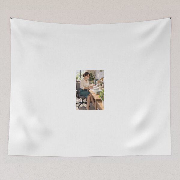 Item preview, Woman in cream blouse at peaceful desk designed and sold by CathryneDelamort.