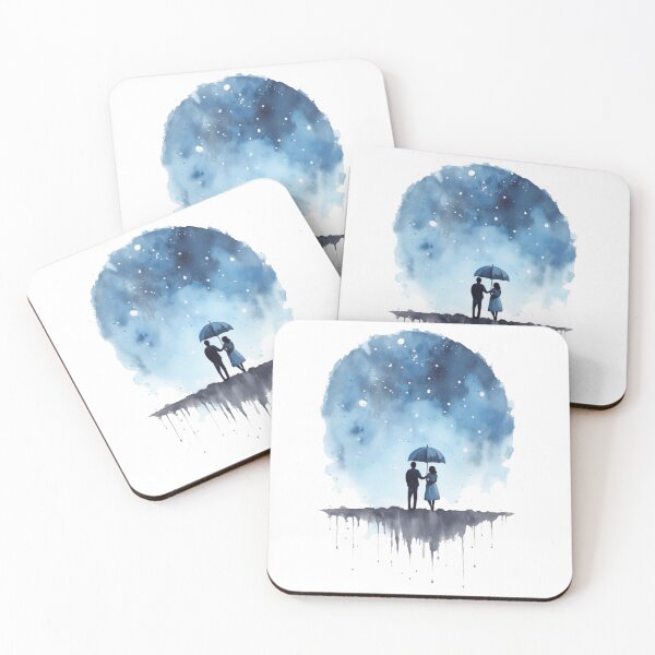 Item preview, A couple in LOVE with an umbrella in the moonlight, watercolor art – 01 designed and sold by MadamPaperHazel.