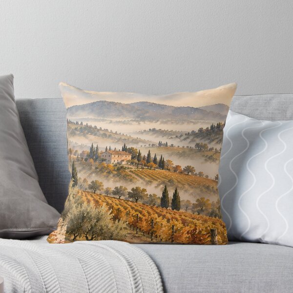 Item preview, Rustic Tuscan Vineyard Autumn Watercolour Landscape Painting designed and sold by Jozefin's Studio.
