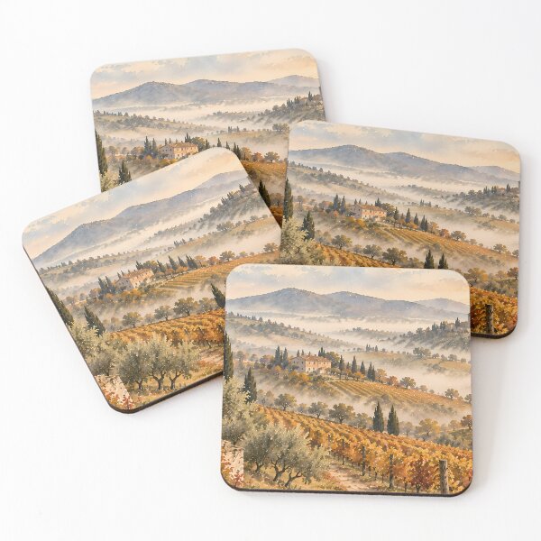 Item preview, Rustic Tuscan Vineyard Autumn Watercolour Landscape Painting designed and sold by Jozefin's Studio.