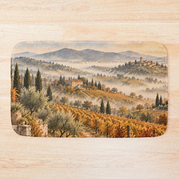 Item preview, Rustic Tuscan Vineyard Autumn Watercolour Landscape Painting designed and sold by Jozefin's Studio.