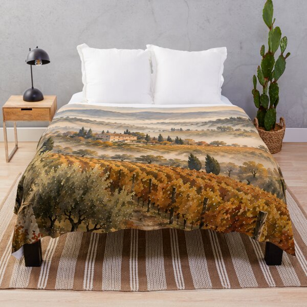 Item preview, Rustic Tuscan Vineyard Autumn Watercolour Landscape Painting designed and sold by Jozefin's Studio.