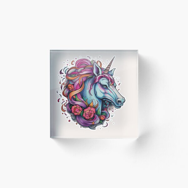 Item preview, A beautiful unicorn portrait with pink hair and flowers. - 02 designed and sold by MadamPaperHazel.