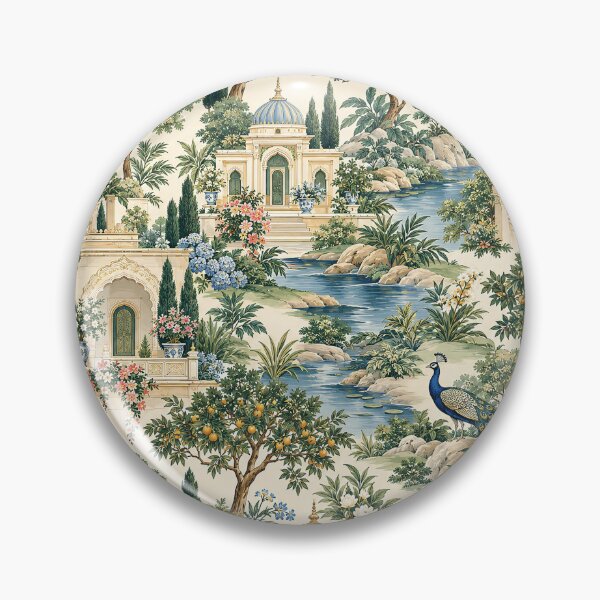 Artikelvorschau, Chinoiserie-Gartenmuster im Pfauenpalast-Stil entworfen und verkauft von Sandy Beach Decor.