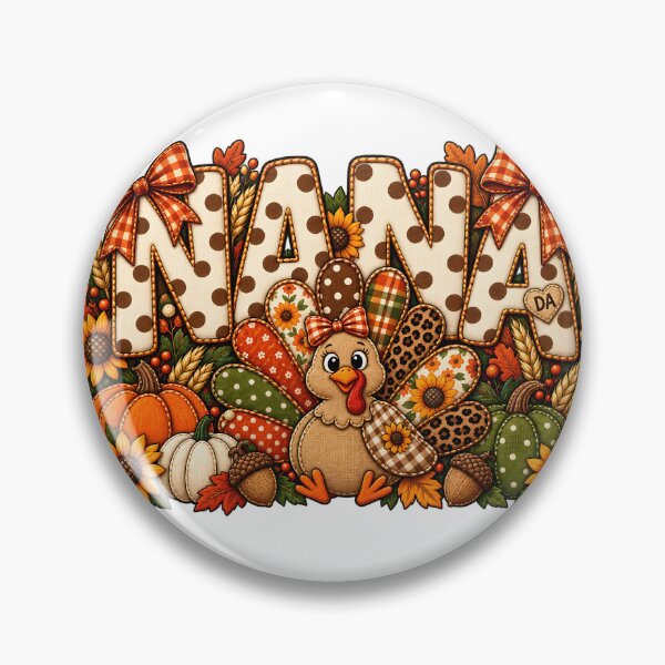Item preview, Thanksgiving Nana Turkey Floral Patchwork Typography Art designed and sold by DesignArtist.ia.