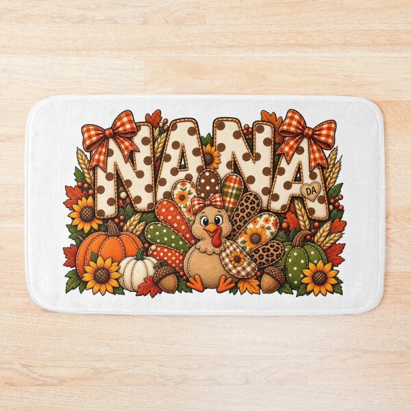 Item preview, Thanksgiving Nana Turkey Floral Patchwork Typography Art designed and sold by DesignArtist.ia.