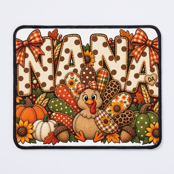 Item preview, Thanksgiving Nana Turkey Floral Patchwork Typography Art designed and sold by DesignArtist.ia.