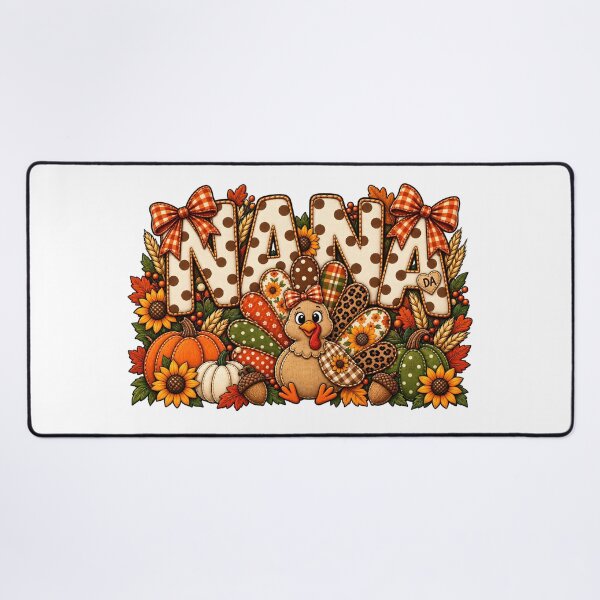 Item preview, Thanksgiving Nana Turkey Floral Patchwork Typography Art designed and sold by DesignArtist.ia.