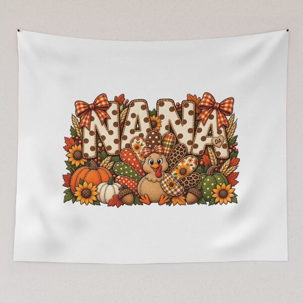 Item preview, Thanksgiving Nana Turkey Floral Patchwork Typography Art designed and sold by DesignArtist.ia.