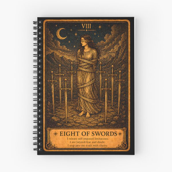 Item preview, Eight of Swords Tarot Card - Self-Doubt & Mental Freedom Art designed and sold by ArcanaAbsolute.