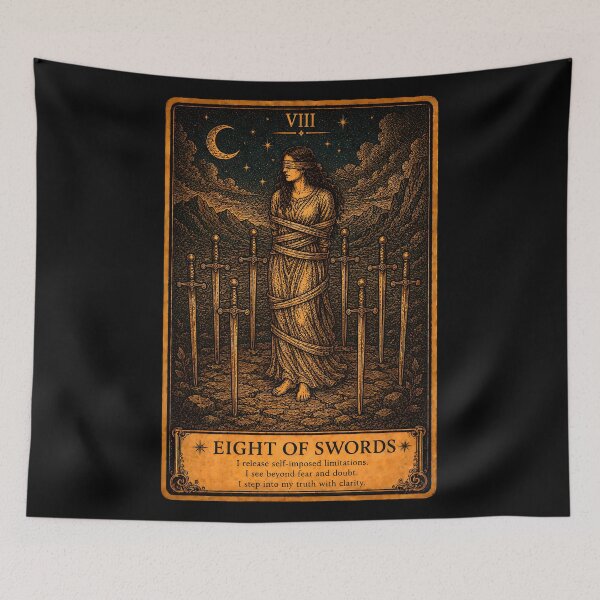 Item preview, Eight of Swords Tarot Card - Self-Doubt & Mental Freedom Art designed and sold by ArcanaAbsolute.
