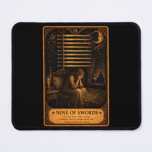 Item preview, Nine of Swords Tarot Card - Anxiety & Sleepless Nights Illustration designed and sold by ArcanaAbsolute.