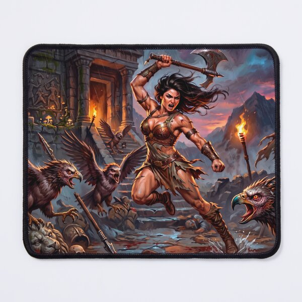 Item preview, Fierce Amazonian Warrior vs Griffins – Epic Fantasy Battle Art designed and sold by VALKYRAART53.