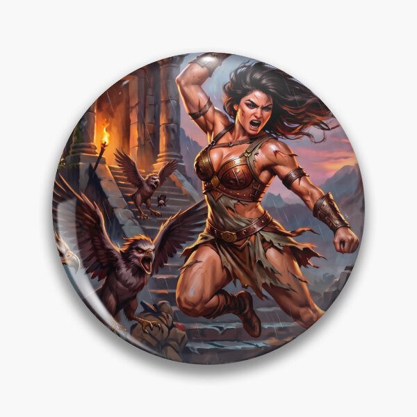 Item preview, Fierce Amazonian Warrior vs Griffins – Epic Fantasy Battle Art designed and sold by VALKYRAART53.