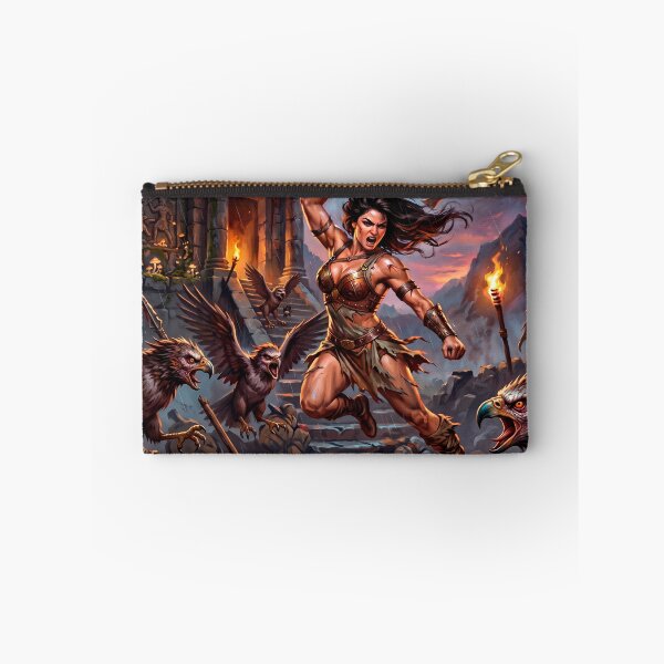 Item preview, Fierce Amazonian Warrior vs Griffins – Epic Fantasy Battle Art designed and sold by VALKYRAART53.