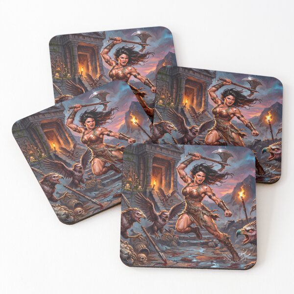 Item preview, Fierce Amazonian Warrior vs Griffins – Epic Fantasy Battle Art designed and sold by VALKYRAART53.