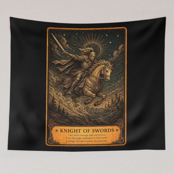 Item preview, Knight of Swords Tarot Card - Vintage Speed & Determination Art designed and sold by ArcanaAbsolute.