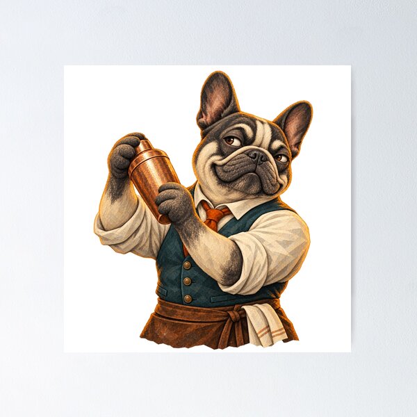 Item preview, French Bulldog Cocktail Bartender designed and sold by ArtikaCreative.