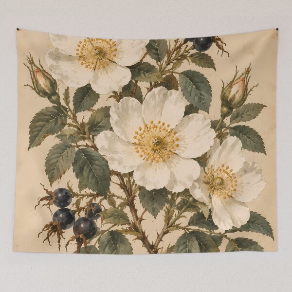 Item preview, Botanical White Rose Watercolour on Aged Parchment designed and sold by Jozefin's Studio.