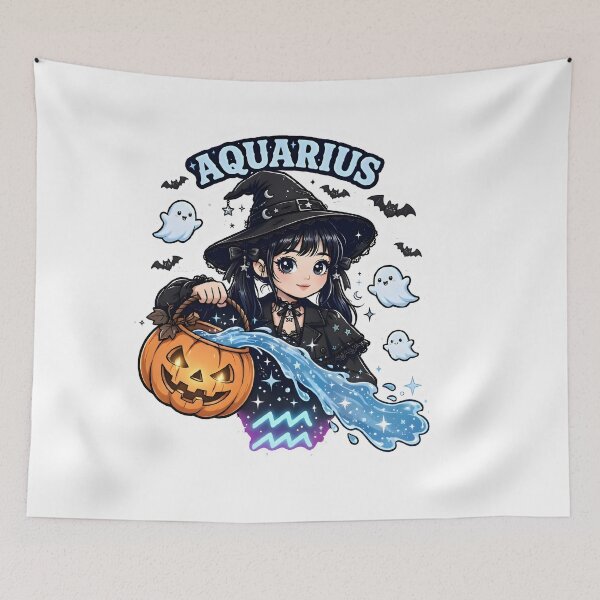 Item preview, Aquarius Halloween Witch Cute Cartoon designed and sold by Zodiac Celestial Art.