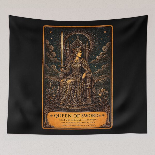 Item preview, Queen of Swords Tarot Card - Mystical Clarity & Independence Illustration designed and sold by ArcanaAbsolute.