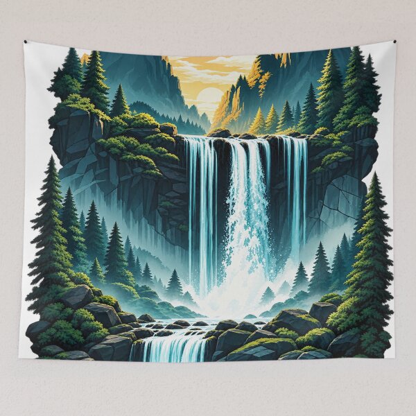 Item preview, Mystical Waterfall Mountain Forest Landscape designed and sold by CreativeNest Prints.