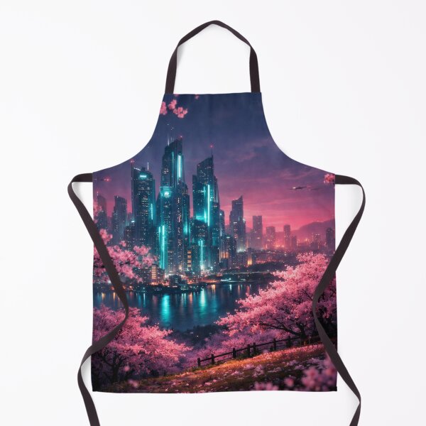 Item preview, Neon Cherry Blossom Night | Japanese Sakura Illustration | Dreamy Retro-Futuristic Cityscape & Atmospheric Wall Art designed and sold by PaintedPixels01.