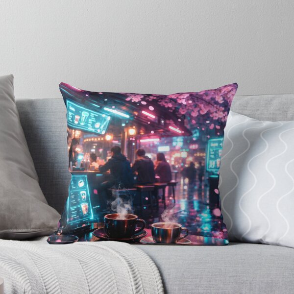Item preview, Neon Cherry Blossom City Night | Futuristic Japanese Cityscape Illustration | Dreamy Sakura Lights & Cyberpunk Wall Art designed and sold by PaintedPixels01.