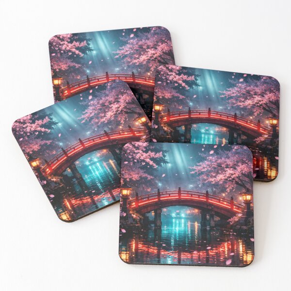 Item preview, Neon Cherry Blossom City Night | Futuristic Japanese Cityscape Illustration | Dreamy Sakura Lights & Cyberpunk Wall Art designed and sold by PaintedPixels01.