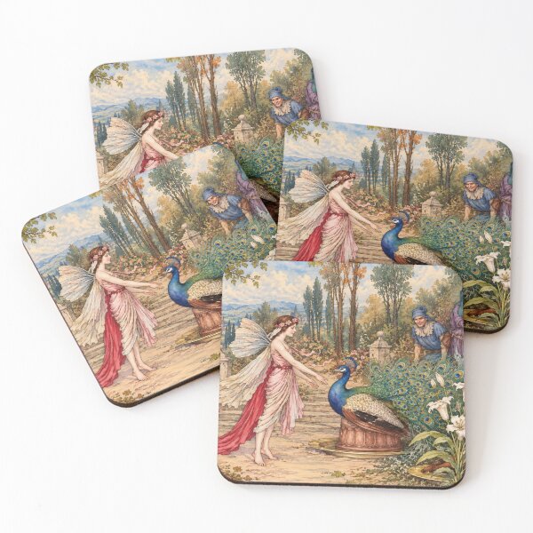 Item preview, Fairy Tale Wall Art, Fairy and Peacock Vintage Illustration, Warwick Goble Storybook Art designed and sold by RickE.