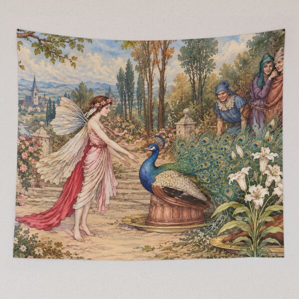 Item preview, Fairy Tale Wall Art, Fairy and Peacock Vintage Illustration, Warwick Goble Storybook Art designed and sold by RickE.