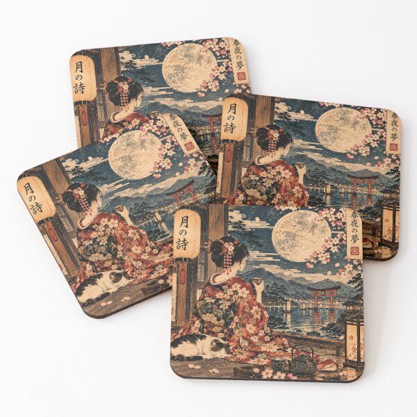 Item preview, Moonlit Japan – Woman and Cat Ukiyo-e designed and sold by RetroPop23.