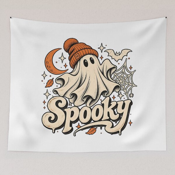 Item preview, Cute Ghost Orange Beanie Spooky Retro Halloween Art designed and sold by DesignArtist.ia.