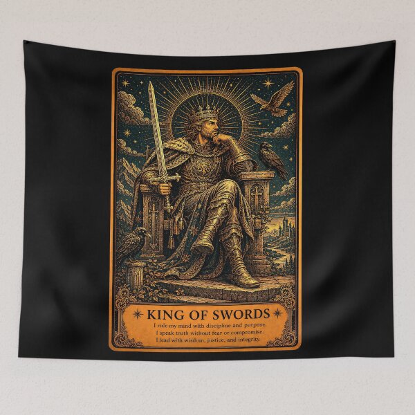 Item preview, King of Swords Tarot Card - Vintage Authority & Wisdom Illustration designed and sold by ArcanaAbsolute.