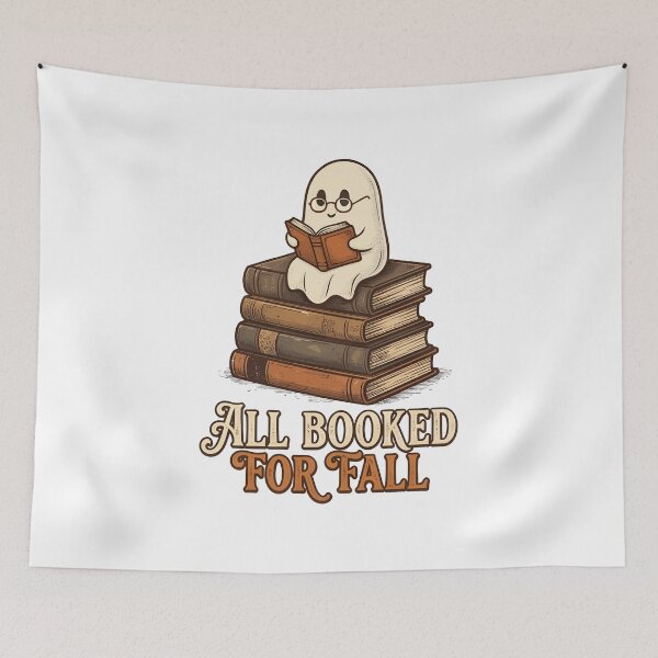 Item preview, All Booked For Fall Funny Ghost Reading Book Retro Halloween T-shirt and sticker designed and sold by Billium Halder.