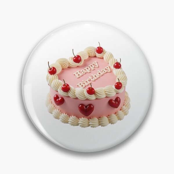 Item preview, Pink Heart Vintage Birthday Cake With Cherries designed and sold by deisgnsbyshane.