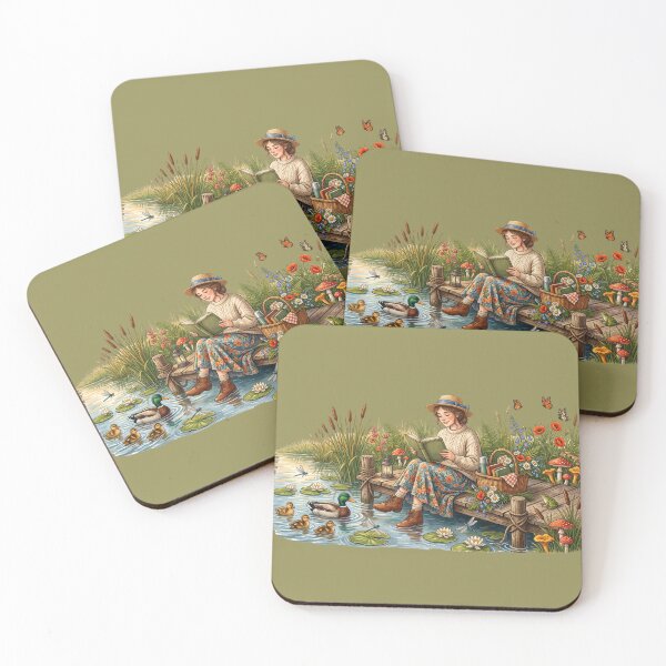 Item preview, Lakeside Book Lover Cottagecore Reading Illustration designed and sold by SebastianSpace.