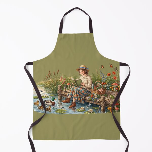 Item preview, Lakeside Book Lover Cottagecore Reading Illustration designed and sold by SebastianSpace.