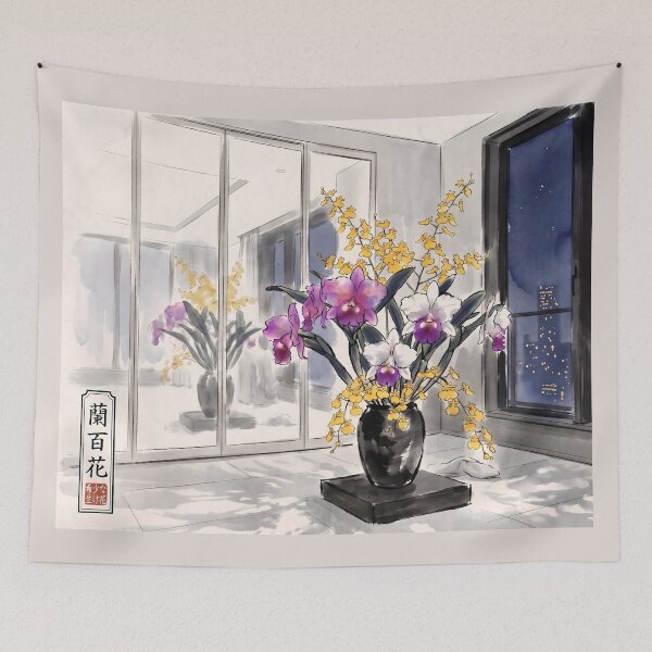 Item preview, Sumi-e Cattleya Orchid Ikebana Art designed and sold by conohitoAI-ArtGallery.