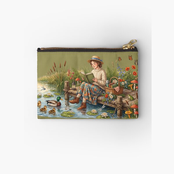 Item preview, Lakeside Book Lover Cottagecore Reading Illustration designed and sold by SebastianSpace.