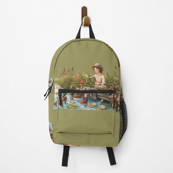 Item preview, Lakeside Book Lover Cottagecore Reading Illustration designed and sold by SebastianSpace.