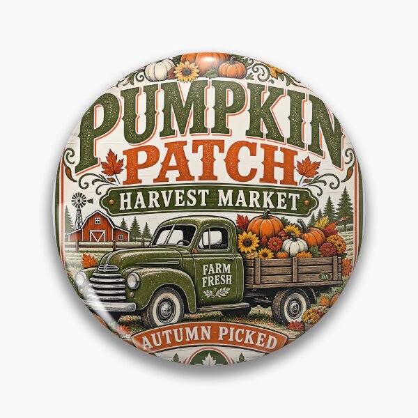 Item preview, Vintage Farm Fresh Pumpkin Patch Vintage Green Truck Harvest Market Art designed and sold by DesignArtist.ia.