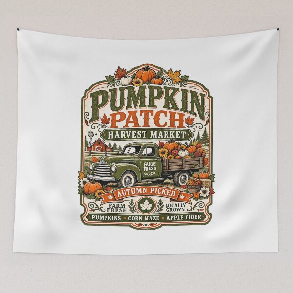 Item preview, Vintage Farm Fresh Pumpkin Patch Vintage Green Truck Harvest Market Art designed and sold by DesignArtist.ia.