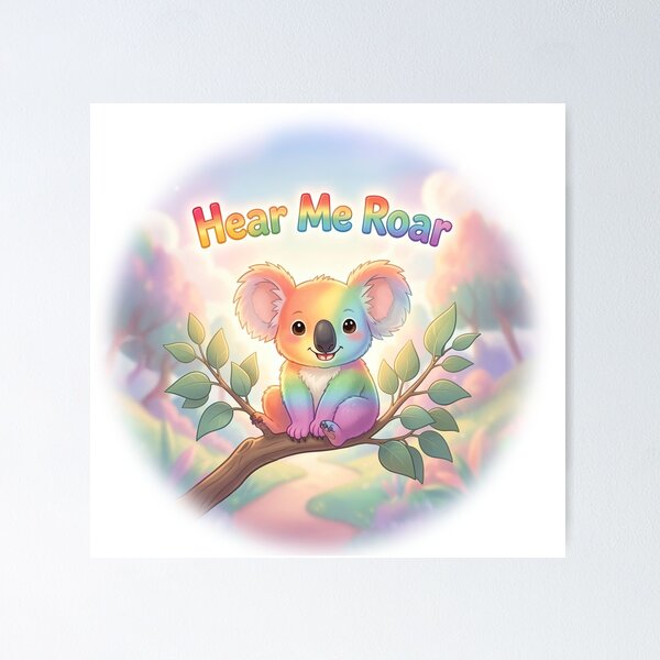 Item preview, Cute Rainbow Koala Hear Me Roar Pastel Typography Graphic Design designed and sold by NotSoSubtleRosiePeas.