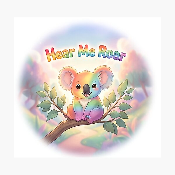 Item preview, Cute Rainbow Koala Hear Me Roar Pastel Typography Graphic Design designed and sold by NotSoSubtleRosiePeas.