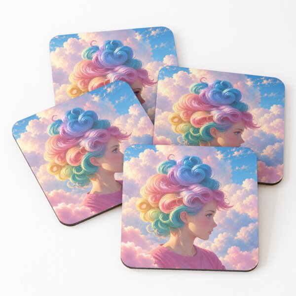 Item preview, Dreamy Rainbow Hair Girl in Pastel Clouds designed and sold by Extravanganzza.