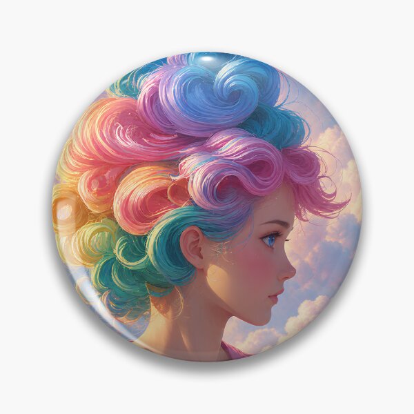 Item preview, Dreamy Rainbow Hair Girl in Pastel Clouds designed and sold by Extravanganzza.